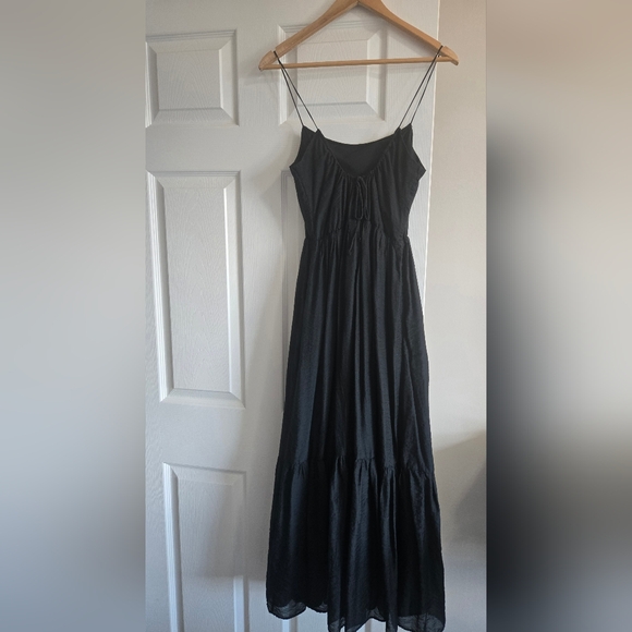 Abercrombie Black Spaghetti Strap Tiered Maxi Dress - Medium - Satin Feel - Picture 5 of 7